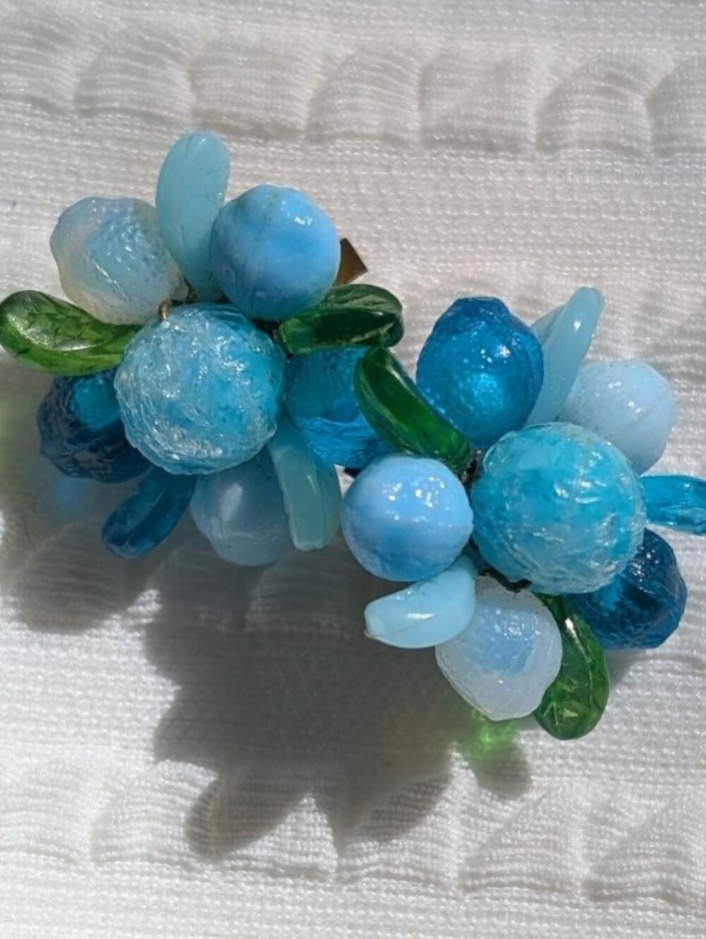 Vintage Blue Glass Beaded Cluster Earrings West Germany